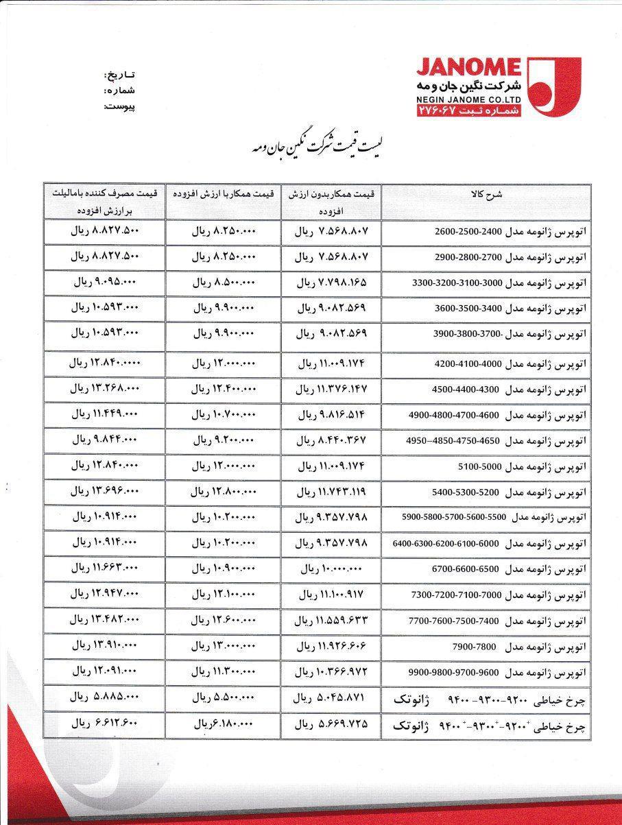 لیست قیمت اتو پرسهای ژانومه لیست قیمت اتو پرسهای ژانومه
